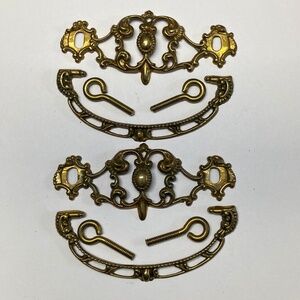 Set Of 2 Ornate Brass Bail Pull 3" Center Victorian Style With screws
